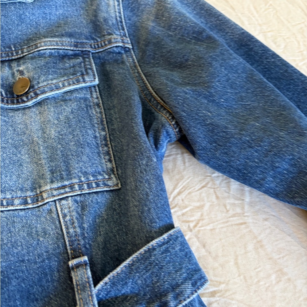 Denim Button-Front Jacket with Belt - Blue - Picture 7 of 10
